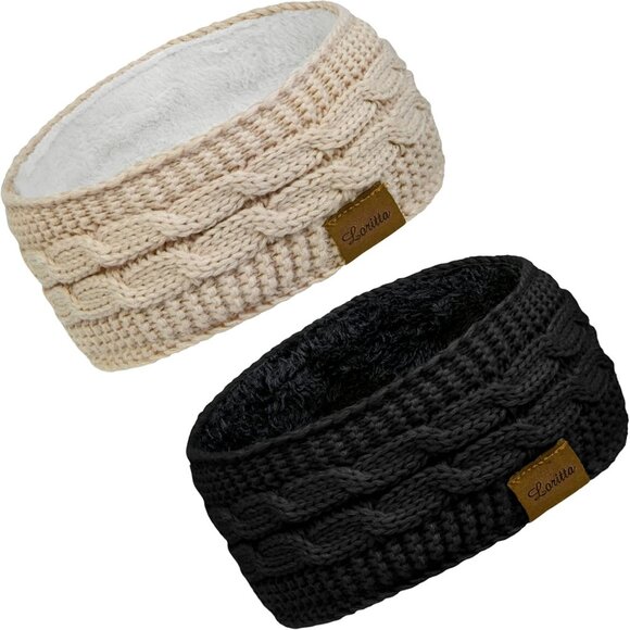 Accessories - 2 Pack Headbands for Women Winter Warm Cable Knit Ear Warmer Thick Head Wrap Fuz